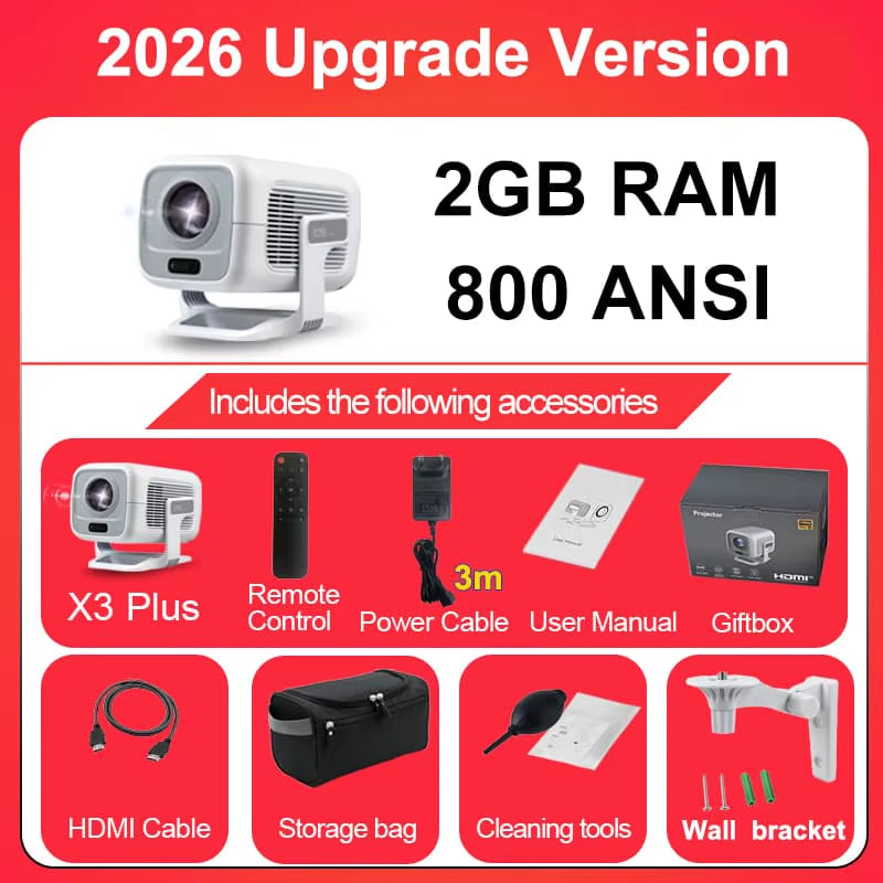 2026  X3Plus HD Projector 1080P Support 4K WIFI6 BT5.3 Android Projector Auto-Focus Auto-Keystone Home Theater Projector